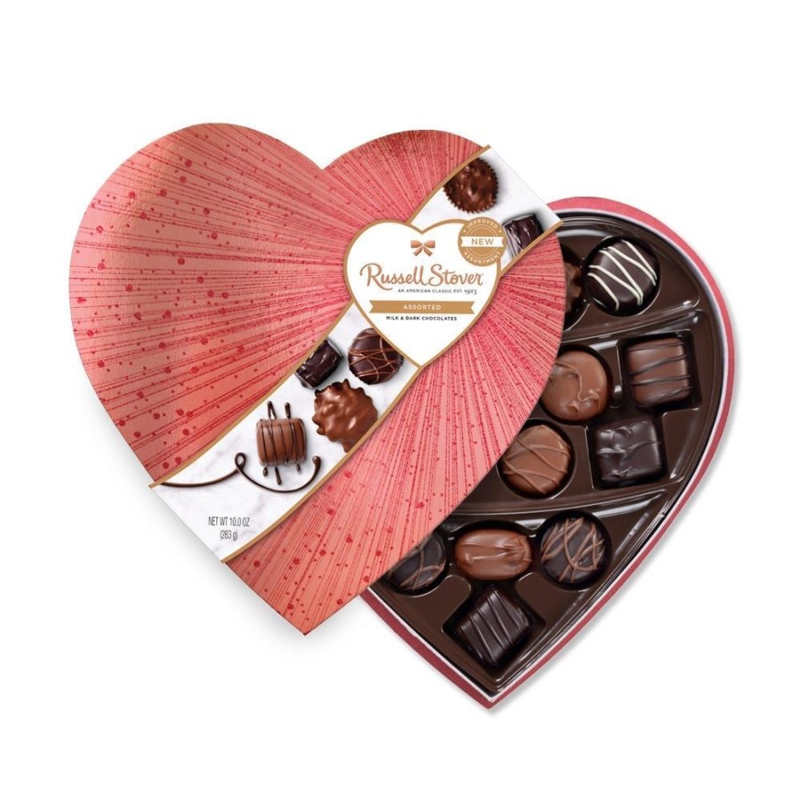 Valentines Day Russell Stover | Assorted Chocolates Rose Gold Burst Heart, 10 Oz.