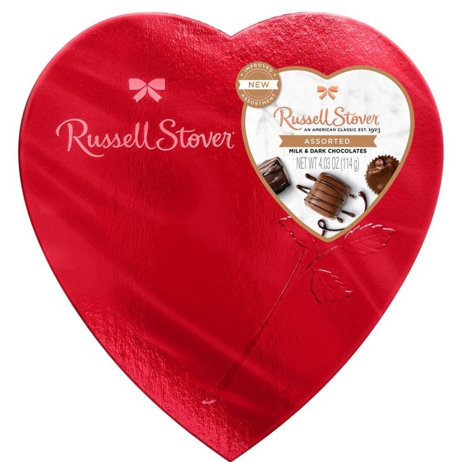 Chocolate Russell Stover | Assorted Chocolates Red Foil Heart Box, 4.03 Oz.