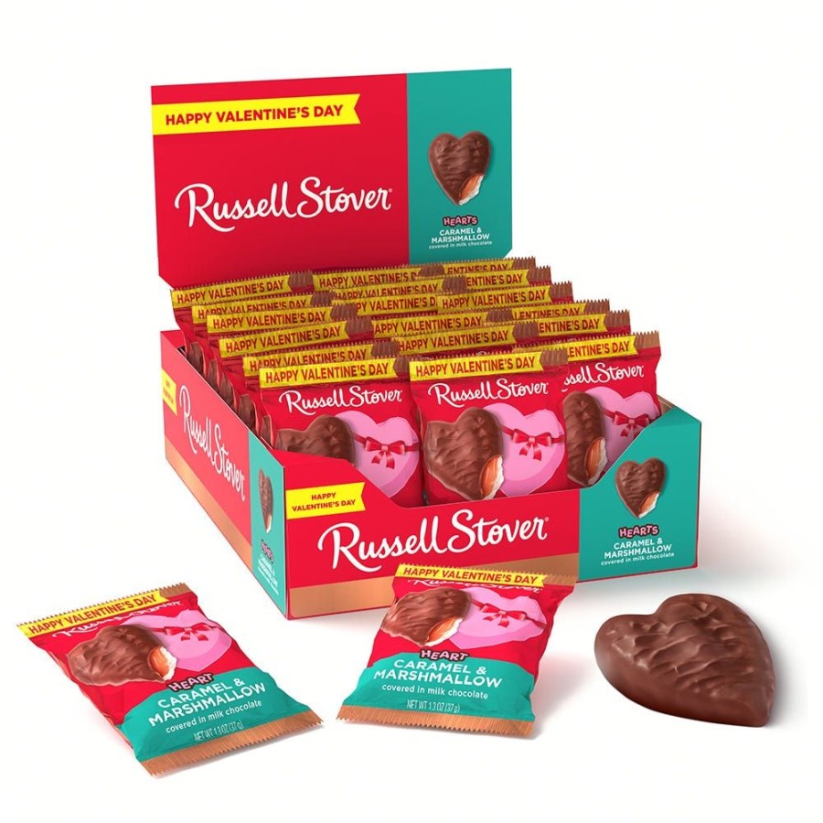 Valentines Day Russell Stover | Milk Chocolate Caramel / Marshmallow Heart, 1.3 Oz., Case Of 18