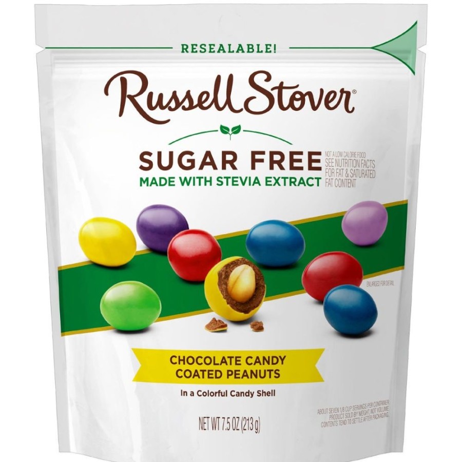 Chocolate Russell Stover | Sugar Free Candy Coated Chocolate Peanut Gems, 7.5 Oz. Bag