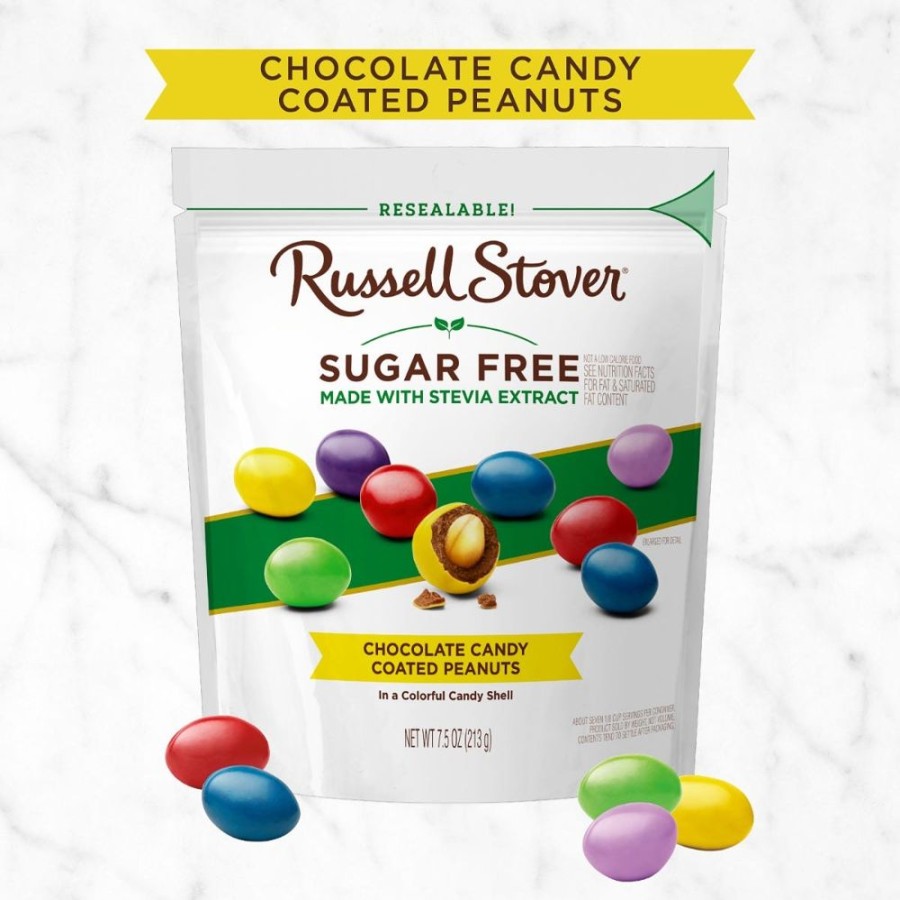 Chocolate Russell Stover | Sugar Free Candy Coated Chocolate Peanut Gems, 7.5 Oz. Bag