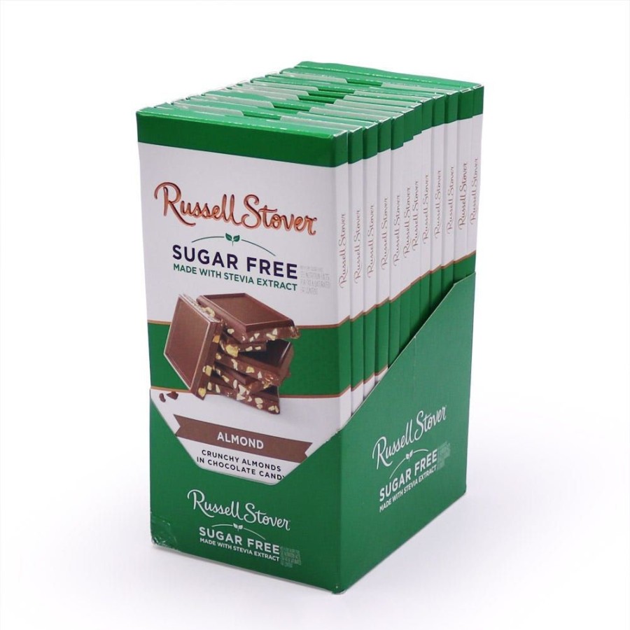 Chocolate Russell Stover | 3 Oz. Sugar Free Chocolate Almond Tile Bar, Case Of 12