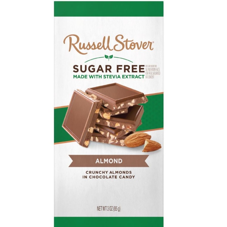 Chocolate Russell Stover | 3 Oz. Sugar Free Chocolate Almond Tile Bar, Case Of 12