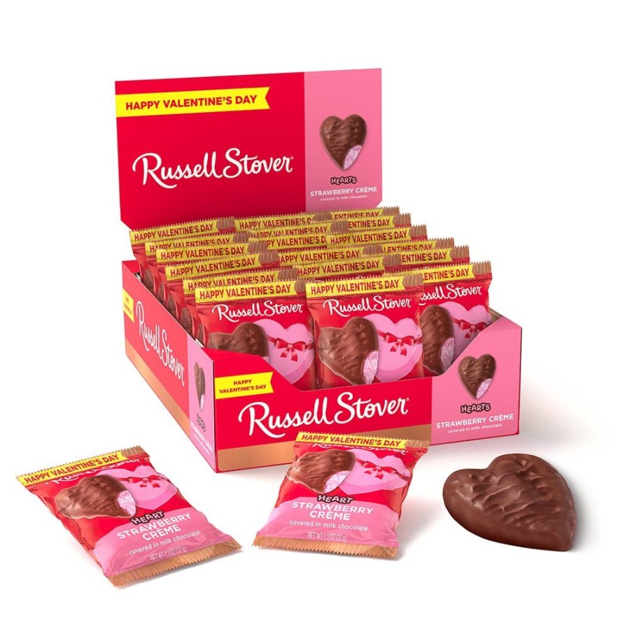 Valentines Day Russell Stover | Milk Chocolate Strawberry Creme Heart, 1.3 Oz., Case Of 18