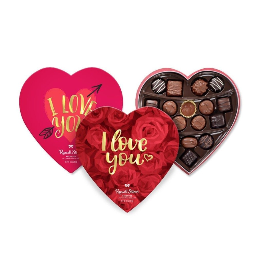 Valentines Day Russell Stover | Assorted Chocolates Gold Foil I Love You Heart, 10 Oz.