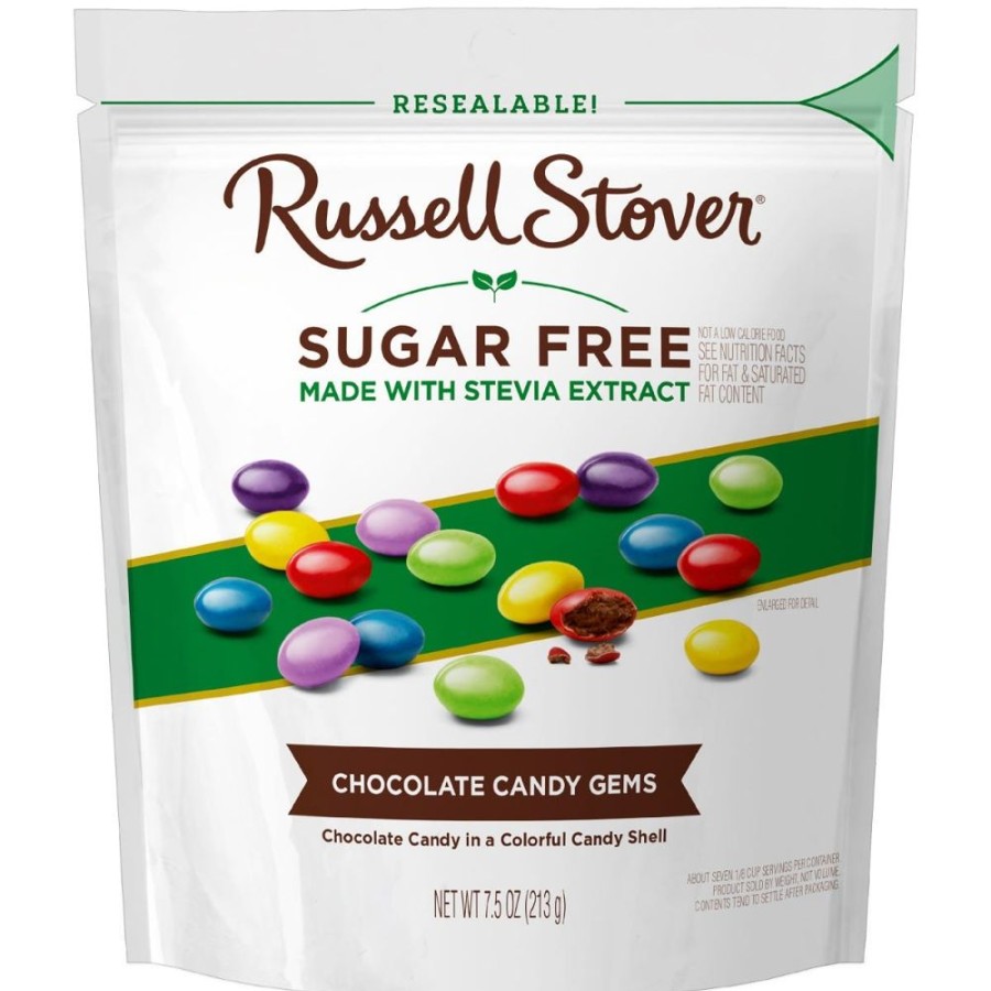 Chocolate Russell Stover | Sugar Free Candy Coated Chocolate Gems, 7.5 Oz. Bag