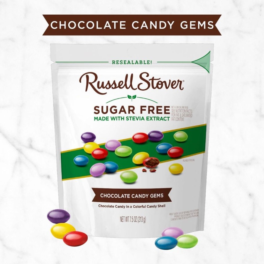 Chocolate Russell Stover | Sugar Free Candy Coated Chocolate Gems, 7.5 Oz. Bag