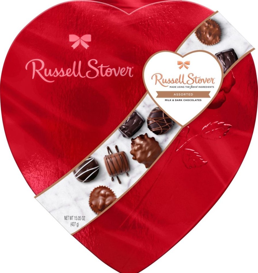 Chocolate Russell Stover | Assorted Chocolates Red Foil Heart, 15.05 Oz.