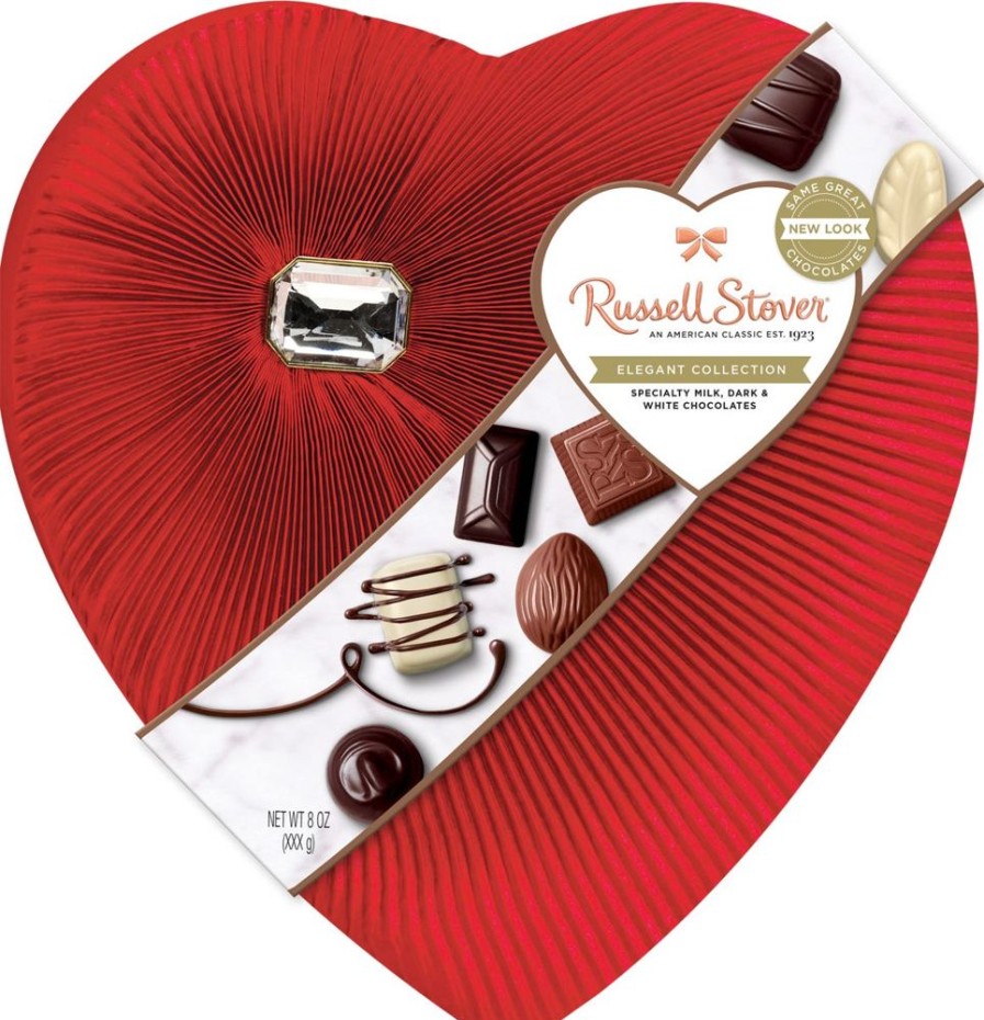 Valentines Day Russell Stover | Private Reserve Assorted Chocolate Diamond Broach Heart Box, 8 Oz.