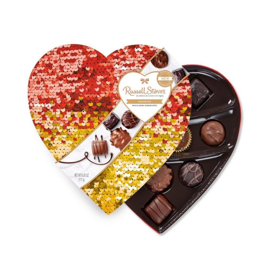 Valentines Day Russell Stover | Assorted Chocolates Double Sequin Heart, 6.25 Oz.