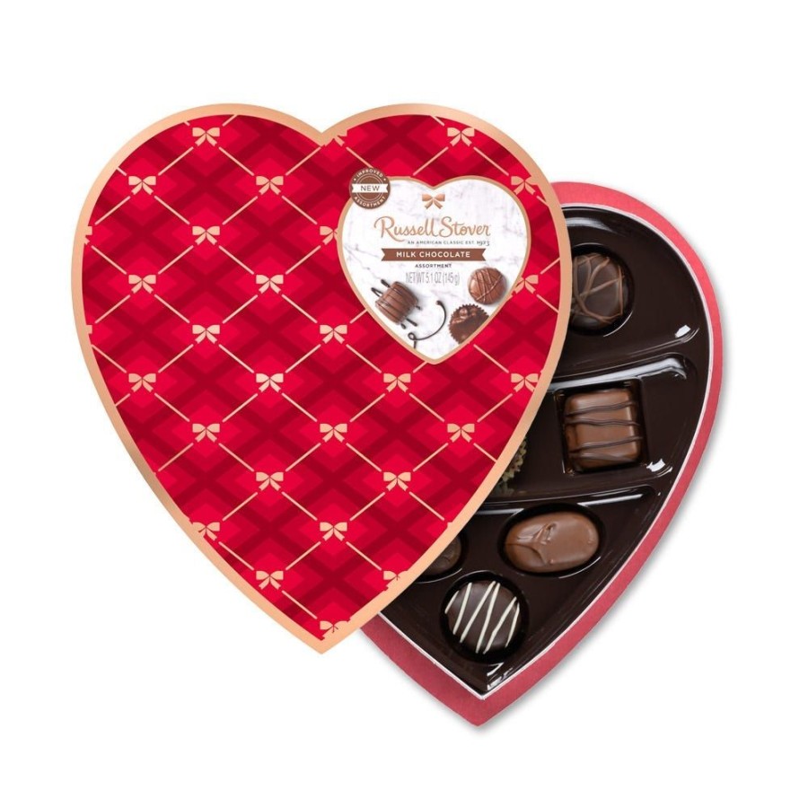 Valentines Day Russell Stover | Milk Chocolate Copper Bow Plaid Heart, 5.1 Oz.