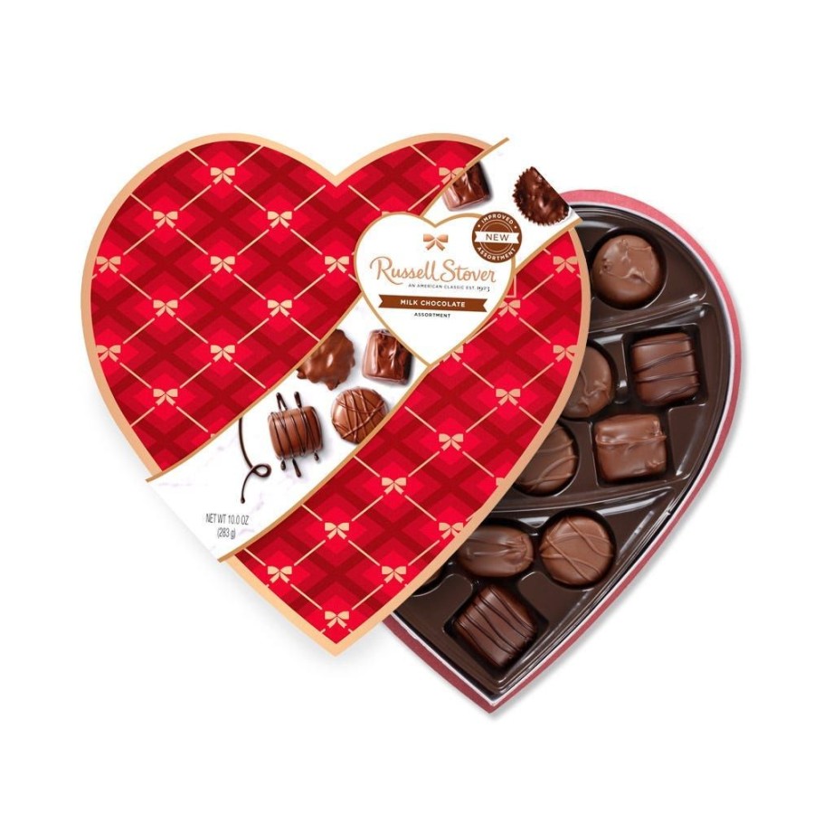 Valentines Day Russell Stover | Milk Chocolate Copper Bow Plaid Heart, 10 Oz.