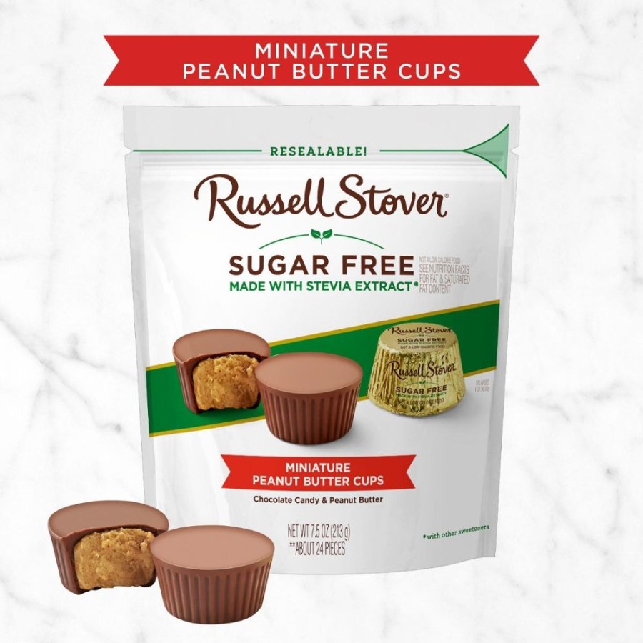 Chocolate Russell Stover | Sugar Free Mini Peanut Butter Cups, 7.5 Oz. Bag