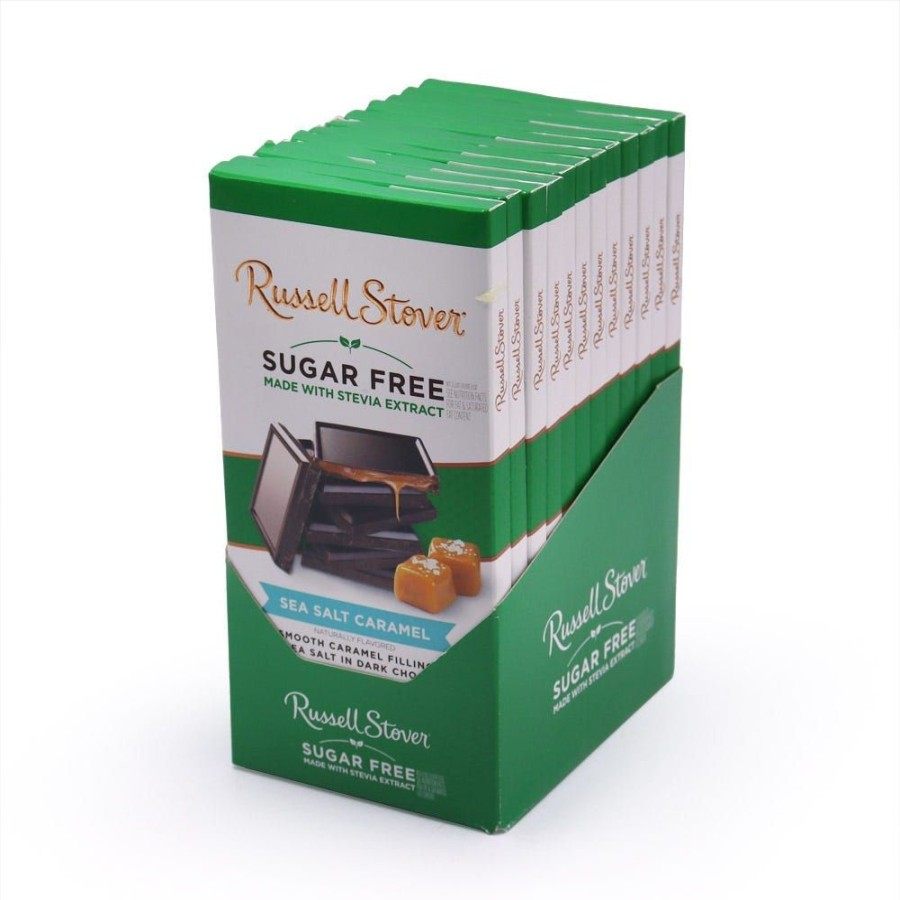 Chocolate Russell Stover | Sugar Free Dark Chocolate Sea Salt Caramel 3 Oz. Bar, Case Of 12