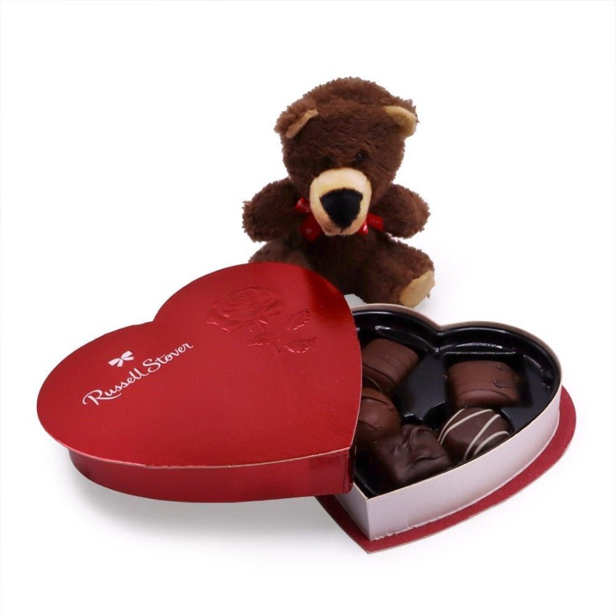 Valentines Day Russell Stover | Assorted Chocolates Red Foil Heart Box, 3.1 Oz. With Plush